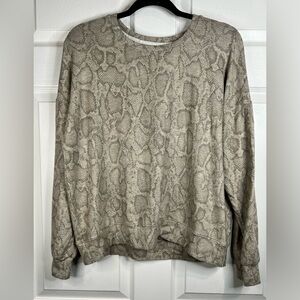 SUNDRY Taupe Snake Print Pullover Sweatshirt - Size Large (3)